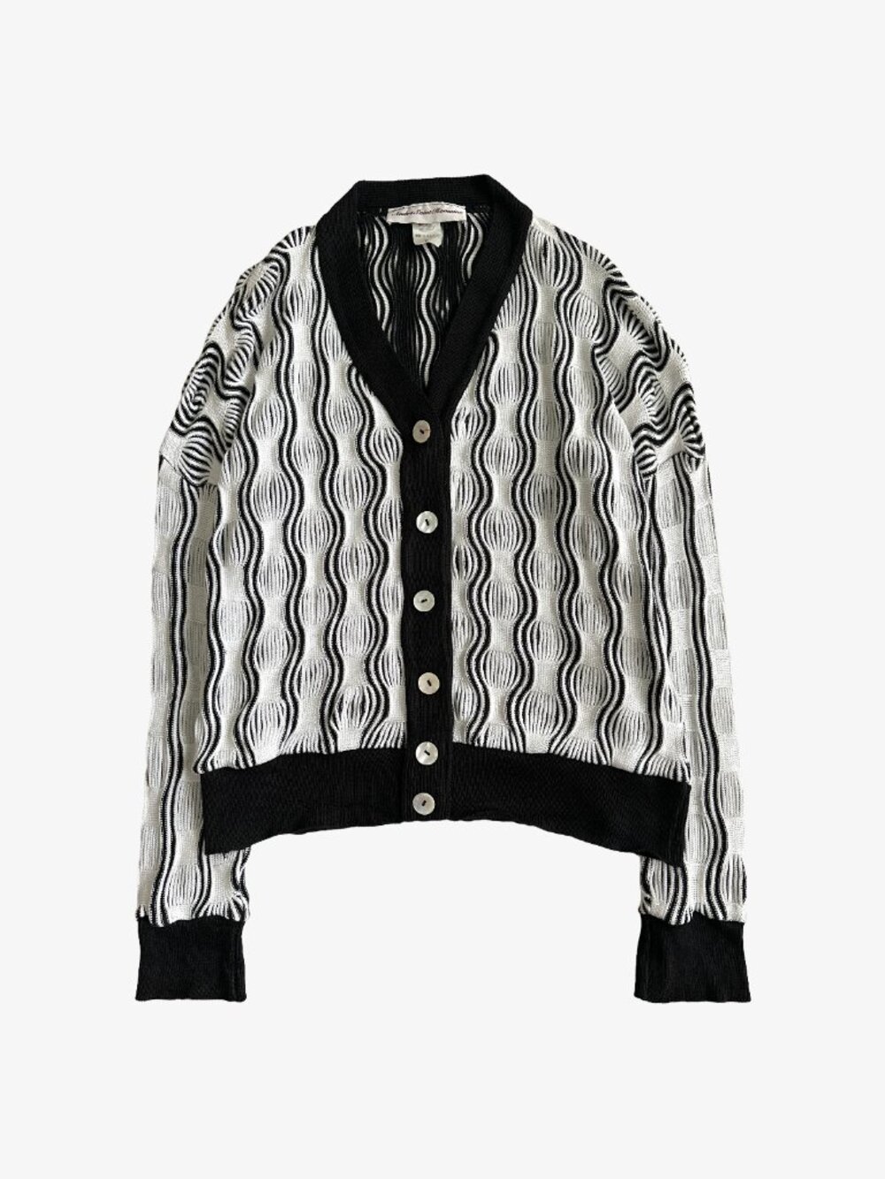 Vintage 90's Black/White Knit Abstract Pattern Cardigan by André Saint Romaine